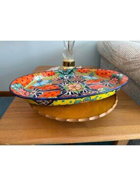 Handmade Talavera Platter Oblong Bright Colorful Hand Painted Lead Free Mexico